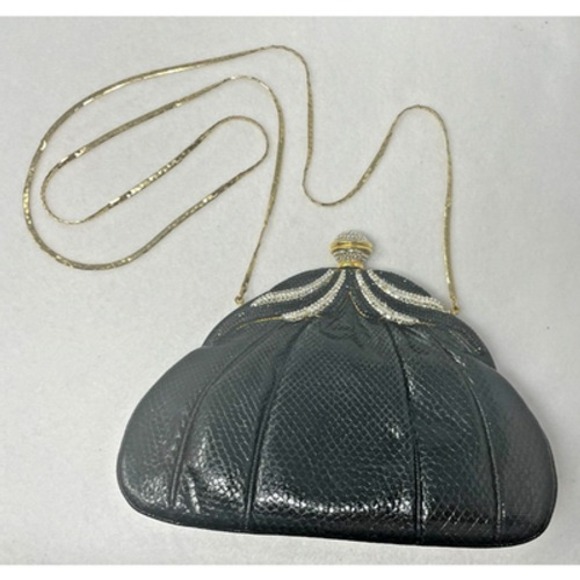 Vintage‎ Finesse La Model Python Snakeskin Jeweled Convertible Clutch Purse RARE - Picture 3 of 16